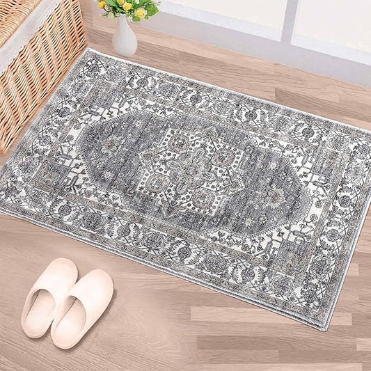 Vintage Area Rug, 2x3 Washable Rugs for Living Room Bedroom Entryway Indoor Door mat, Distressed Boho Country Accent Rugs, Thin Low-Pile Floor Carpet for Kids Pet (Brown)