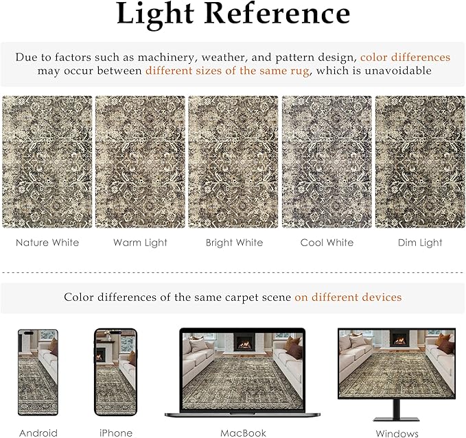 Vintage Area Rug 4x5 Brown Entryway Office Washable Carpet Non Slip Bedroom Indoor Living Room Door Mat Low Pile Traditional Distressed Retro Accent Rug for Dining Room Bathroom Kitchen
