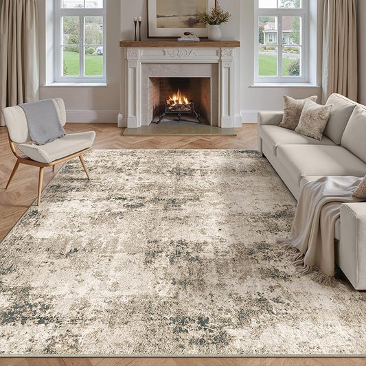 6x9 Washable Rugs Brown Hallway Large Area Rug Indoor Accent Rug Abstract Non Slip Low Pile Carpet Distressed Throw Rug for Bedroom Living Room Office Dining Room Kitchen Laundry Room