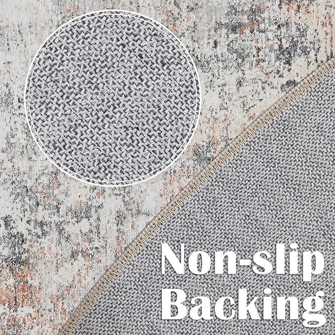 jinchan Round Rug 6ft Modern Area Rug 6' Round Circle Mat Washable Abstract Distressed Floor Cover Taupe Multi Contemporary Non-Slip Overdyed Thin Carpet for Living Room Dining Room Bedroom Kitchen
