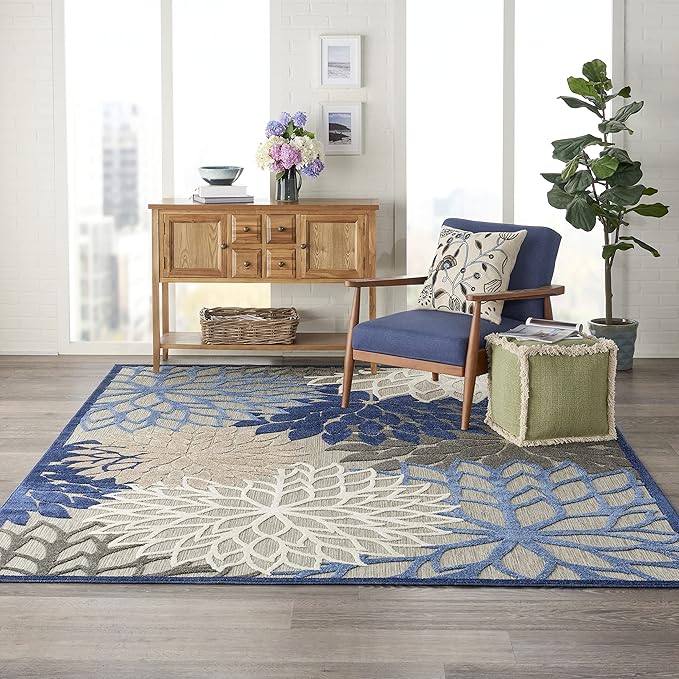 Nourison Aloha 9'6" x 13' Fabric Indoor/Outdoor Rug in Blue/Multi-Color