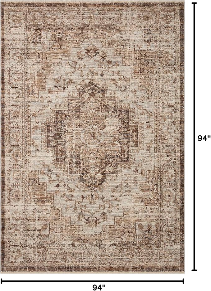 Loloi Sorrento Collection 7'-10" x 7'-10" Round Accent Rug in Mocha/Multi - Vintage Inspired Patterned Area Rug, Unique Area Rug for Living Room, Bedroom, Dining Area