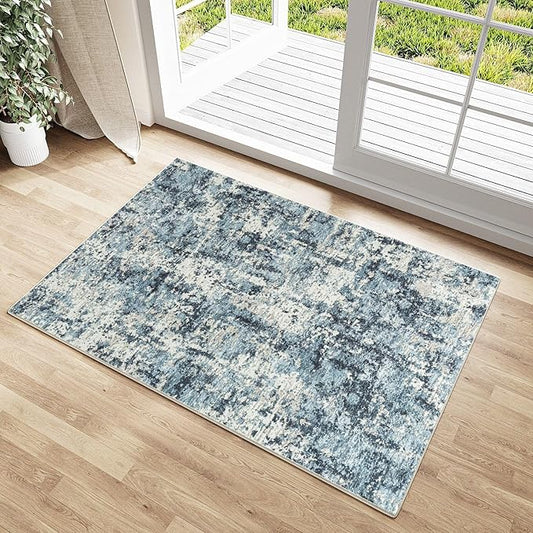 2x3 Entryway Rug Machine Washable Small Area Rug Grey Rugs Entrance 3D Textured Rug Door Mat Abstract Low Pile Carpet Kitchen Bedroom Office Non Slip