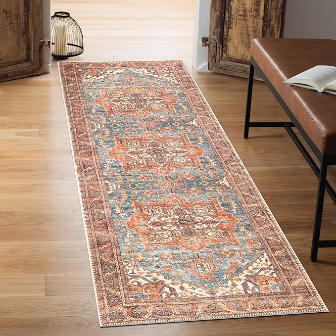 Keen Home Design Machine Washable Area Rugs with Non-Slip Backing, Ideal for Hallway, Living Room, Bedroom, Kitchen and Laundry Room, Vintage Moroccan and Low Pile Rug - (2'6'' x 10'), 204500
