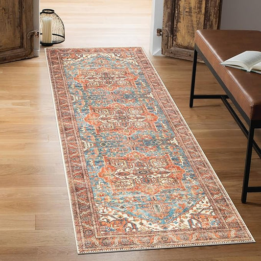 Keen Home Design Machine Washable Area Rugs with Non-Slip Backing, Ideal for Hallway, Living Room, Bedroom, Kitchen and Laundry Room, Vintage Moroccan and Low Pile Rug - (2'6'' x 10'), 204500