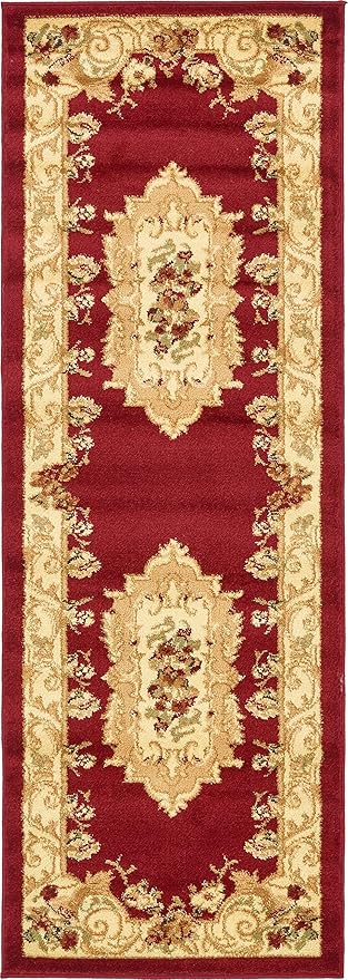 Unique Loom Versailles Collection Traditional Classic Floral Motif Area Rug (2' 2 x 6' 0 Runner, Burgundy/ Ivory)