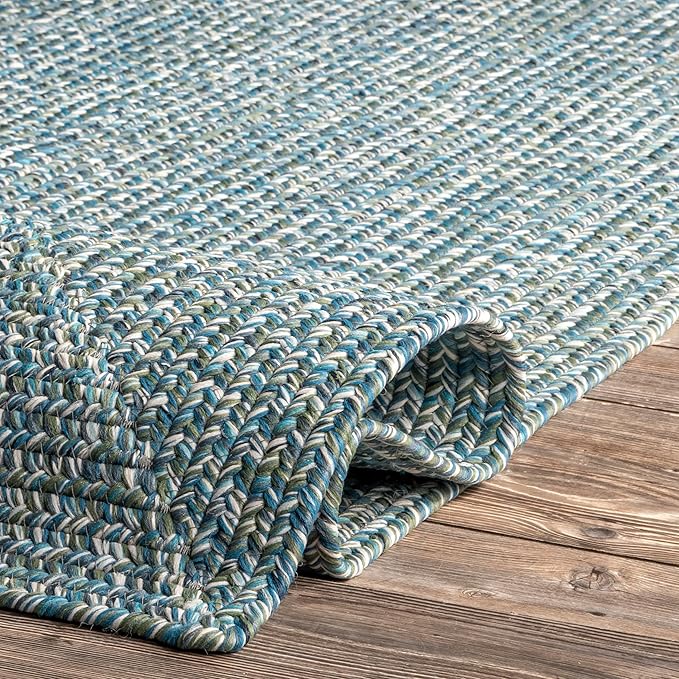 nuLOOM 2' x 8' Solid Hand Braided Indoor/Outdoor Area Rug, Pet-Friendly, High Traffic, Weather Resistant, for Patio, Balcony, Bedroom, Living, Dining Room, Wynn Aqua