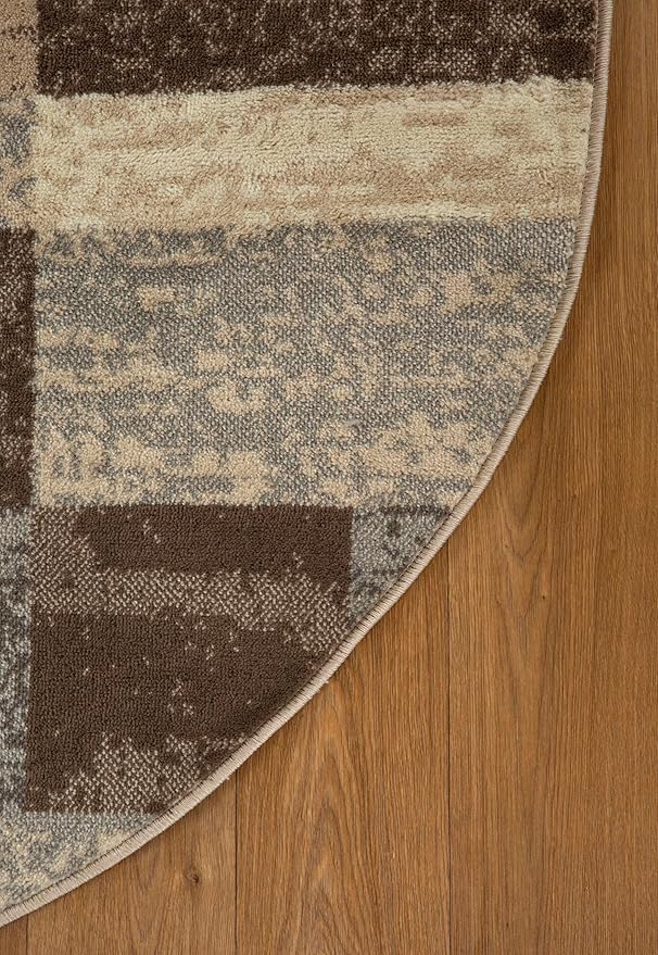 SUPERIOR Indoor Area Rug, Jute Backed, Modern Geometric Patchwork Floor Decor for Bedroom, Office, Living Room, Entryway, Hardwood Floors, Rockwood Collection, 5' Round, Slate