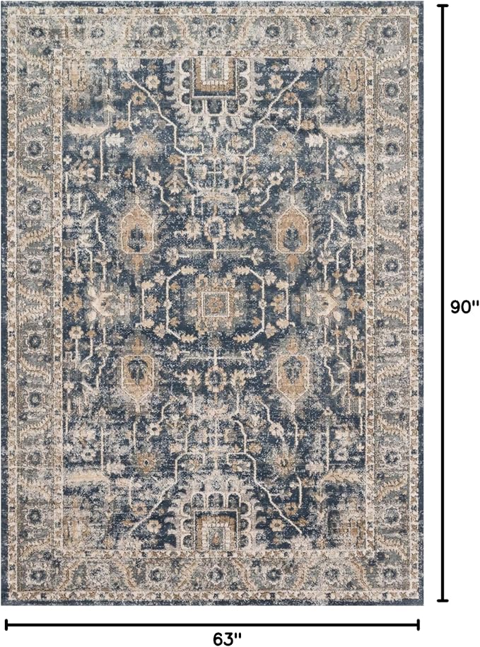 Loloi Teagan Collection 5'-3" x 7'-6" Area Rug in Denim/Pebble - Large, Soft Neutral Rug, High-Traffic for Living Room, Bedroom, Home Office, Dining Area
