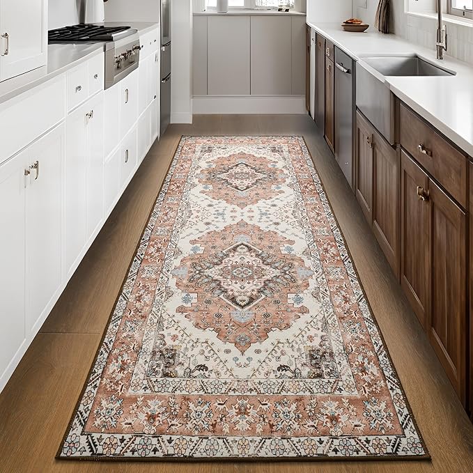 Noahas Orange Hallway Runner Rug 2x6,Vintage Machine Washable Kitchen Runner Area Rugs with Rubber Backing Non Slip Print Carpet for Hallways,Entryway,Laundry Room,Bathroom,Home Decor