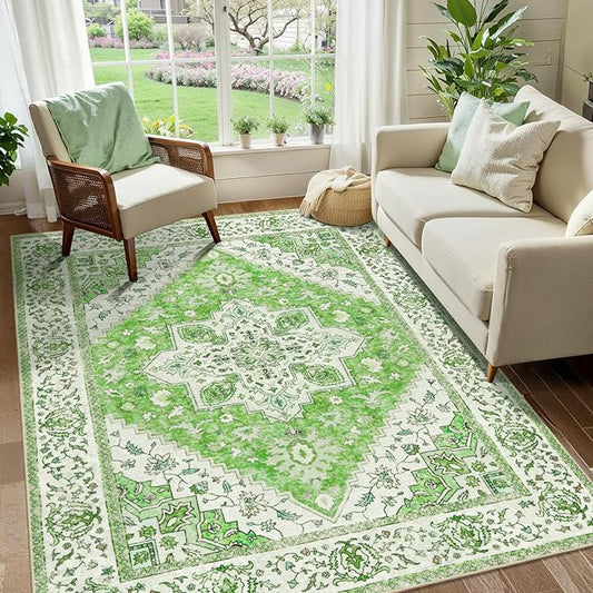 Vintage 3x5 Area Rug, Washable Non Slip Accent Rug, Distressed Brown Carpet, Soft Low Pile for Bedroom, Living Room, Dorm, Entryway, Bathroom