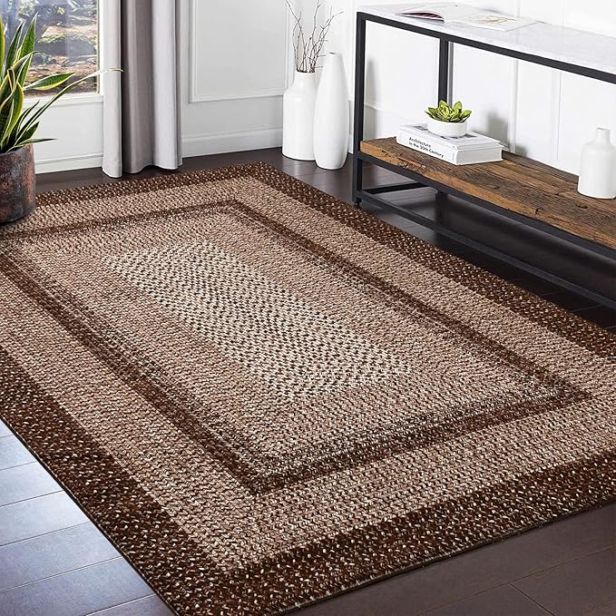 Washable Area Rugs 4x6 Rug for Living Room Indoor Mats for Entryway Soft Bedroom Rug Non Slip Modern Braided Print Area Rug Farmhouse Throw Rugs Low Pile Stain Resistant Carpet 4'x6' Brown