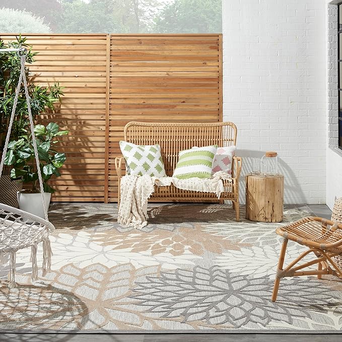 Nourison Aloha Indoor/Outdoor Natural 9'6" x 13' Area -Rug, Tropical, Botanical, Easy Cleaning, Non Shedding, Bed Room, Living Room, Dining Room, Deck, Backyard, Patio (9x13)