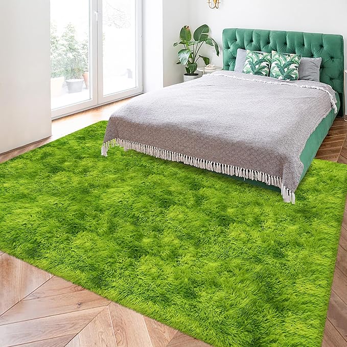 Tie Dyed Grass Green Large Rug 5x8 ft,Soft Plush Furry Shag Area Rugs Fluffy Fuzzy Carpet,for Bedroom Living Room Indoor Floor Rug Kids Girls Boys Home Decor Aesthetic,Dorm Nursery