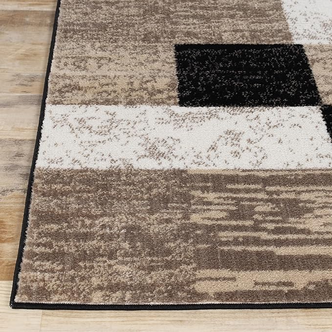 Superior Indoor Area Rug, Jute Backed, Modern Geometric Patchwork Floor Decor for Bedroom, Office, Living Room, Entryway, Kitchen, Hardwood Floors, Rockwood Collection, 9' x 12', Ivory-Beige