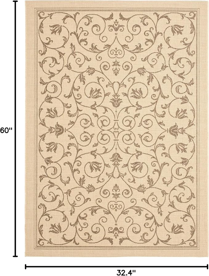 SAFAVIEH Courtyard Collection Accent Rug - 2'7" x 5', Natural & Brown, Scroll Design, Non-Shedding & Easy Care, Indoor/Outdoor & Washable-Ideal for Patio, Backyard, Mudroom (CY2098-3001)
