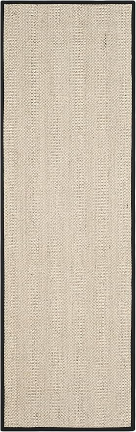 SAFAVIEH Natural Fiber Collection Runner Rug - 2'6" x 12', Marble & Black, Border Sisal Design, Easy Care, Ideal for High Traffic Areas in Living Room, Bedroom (NF143A)