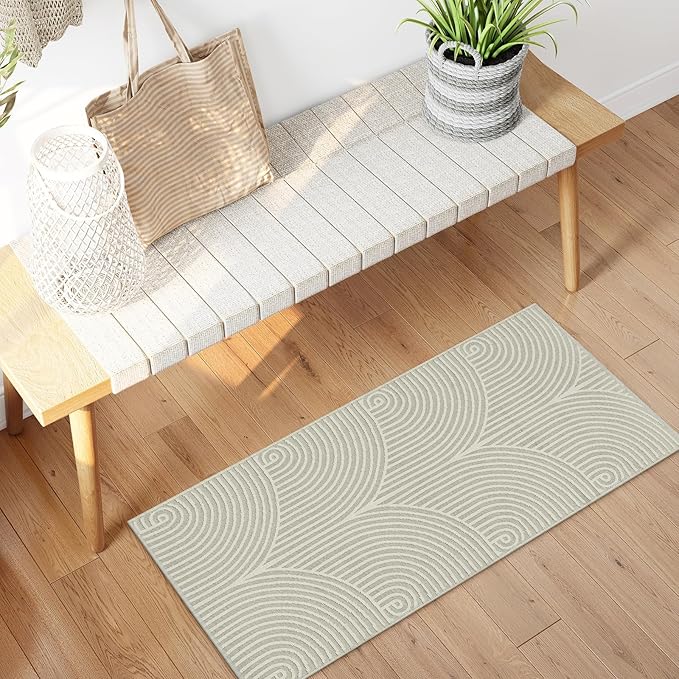 Tiffasea Washable Kitchen Rugs 2'x4.3', Farmhouse Runner Rug Reversible Beige Entryway Rug Cotton Hand-Woven Modern Area Rug Small Bathroom Rug Front Door Rugs for Bedroom Porch Foyer