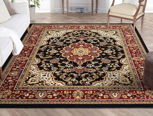Well Woven Barclay Collection Medallion Kashan Black 8x10 Area Rug - for Living Room, Bedroom, and Dining Room