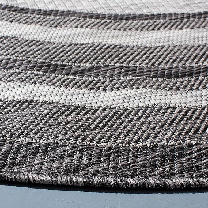 SAFAVIEH Courtyard Collection Area Rug - 9' Round, Light Grey & Black, Non-Shedding & Easy Care, Indoor/Outdoor & Washable-Ideal for Patio, Backyard, Mudroom (CY8475-37612)