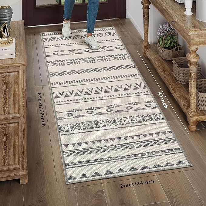 Runners for Hallways Kitchen Runner Rug Non Slip 2x6 Washable Runner Rugs Tear and Stain Resistance, Hand Woven Style Thin Runners for Hallways, Kitchen, Laundry, Bedroom, Bathroom- Gray