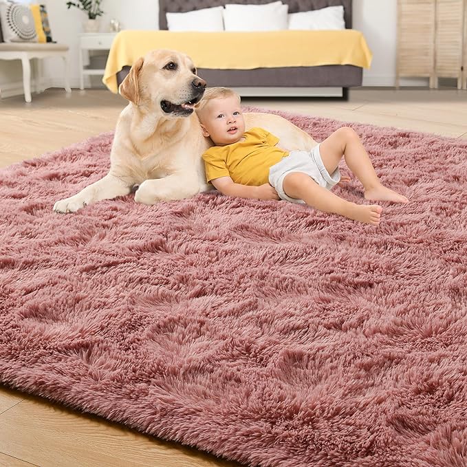 Tepook Super Soft Fluffy Rugs for Bedroom, Shag 5x8 Area Rugs for Living Room, Modern Shaggy Rug Fuzzy Carpets for Kids, Plush Indoor Nursery Home Decor Rug with Non-Slip Bottom, Blush