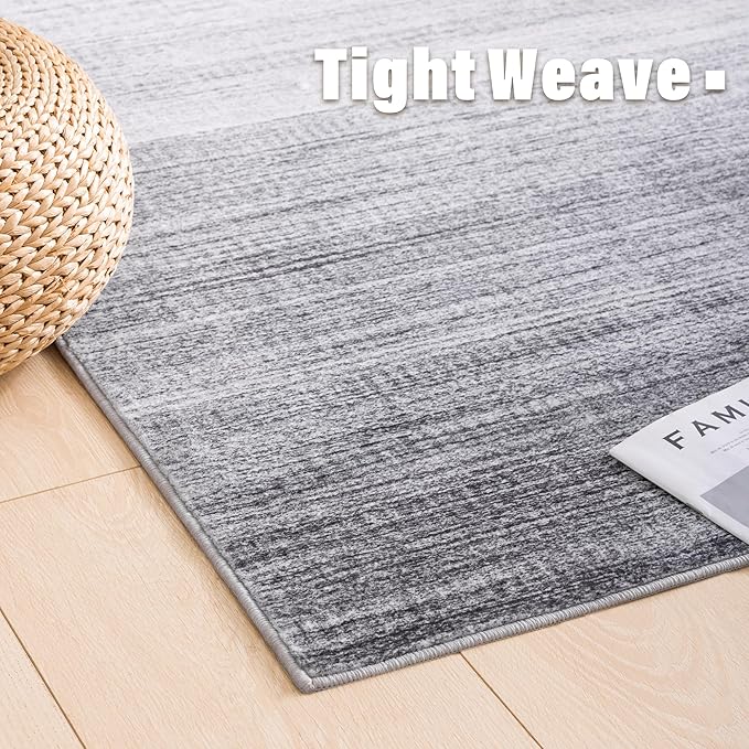 Carvapet Rugs for Living Room, Ombre Grey Low Pile Large Carpet with Rubber Backing, Foldable, Non Slip Machine Washable (9 x 6 Feet Rectangular, Grey Area Rug)
