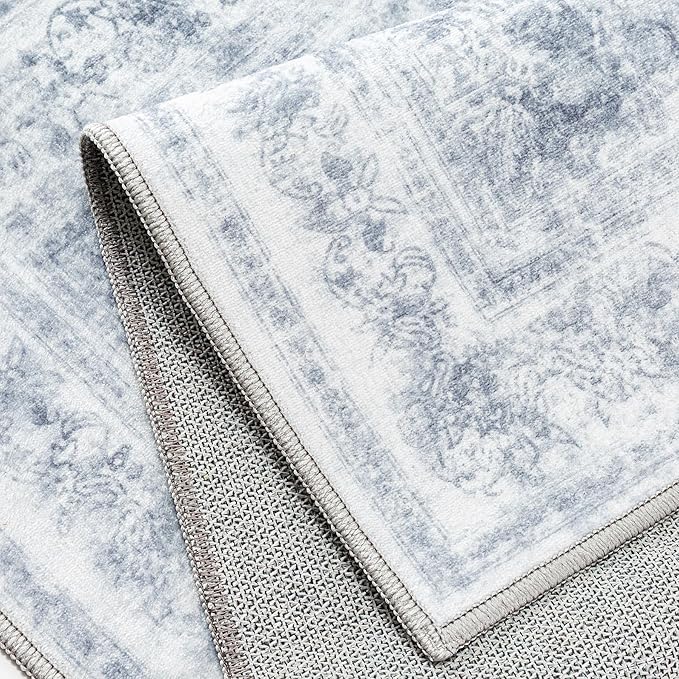 Washable Rug 6x9 Area Rug for Living Room Blue Vintage Boho Medallion Large Distressed Retro Carpet Non Slip Indoor Low Pile Small Soft Bedroom Dining Room Home Office