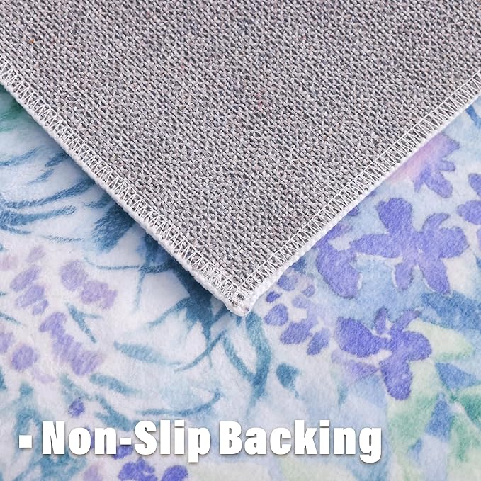 Carvapet Rugs for Hallway Laundry Bedroom, Modern Floral Low Pile Long Carpet with Rubber Backing, Foldable, Non Slip Machine Washable (6 x 2 Feet Rectangular, Dream Garden Runner Rug)