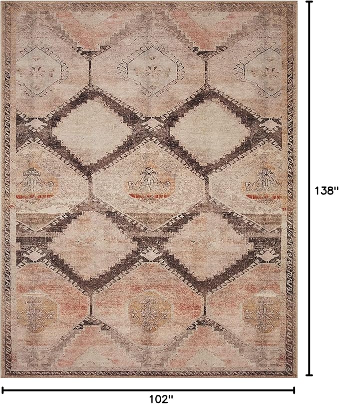 Loloi II Wynter Collection WYN-08 Graphite/Blush 8'-6" x 11'-6", .13" Thick, Area Rug, Soft, Durable, Printed, Vintage Inspired, Low Pile, Non-Shedding, Easy Clean, Living Room Rug