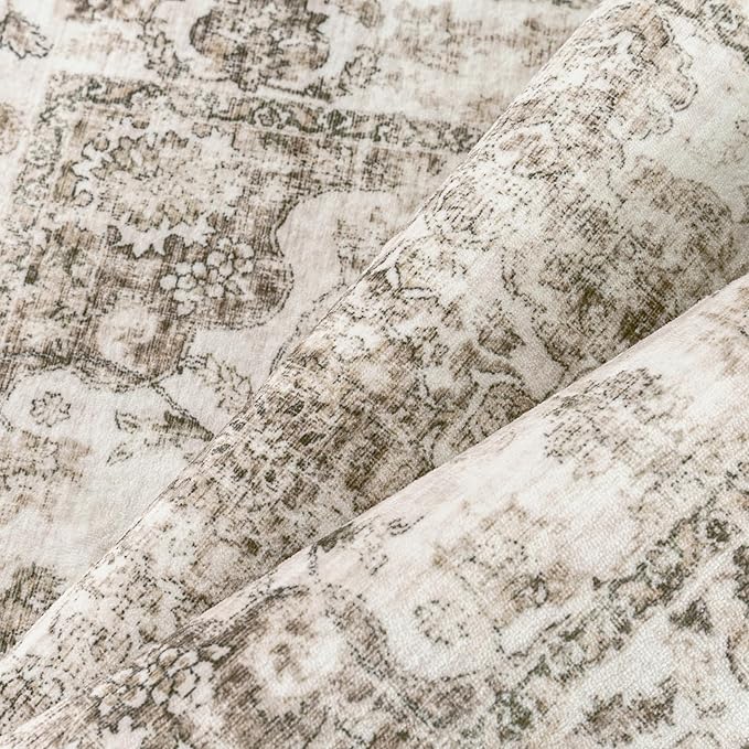 10x12 Neutral Area Rug Brown Floral Living Room Bedroom Large Carpet Non-Slip Low Pile Vintage Soft Thin Washable Throw Rug for Dining Room Office Kitchen Indoor Nursery