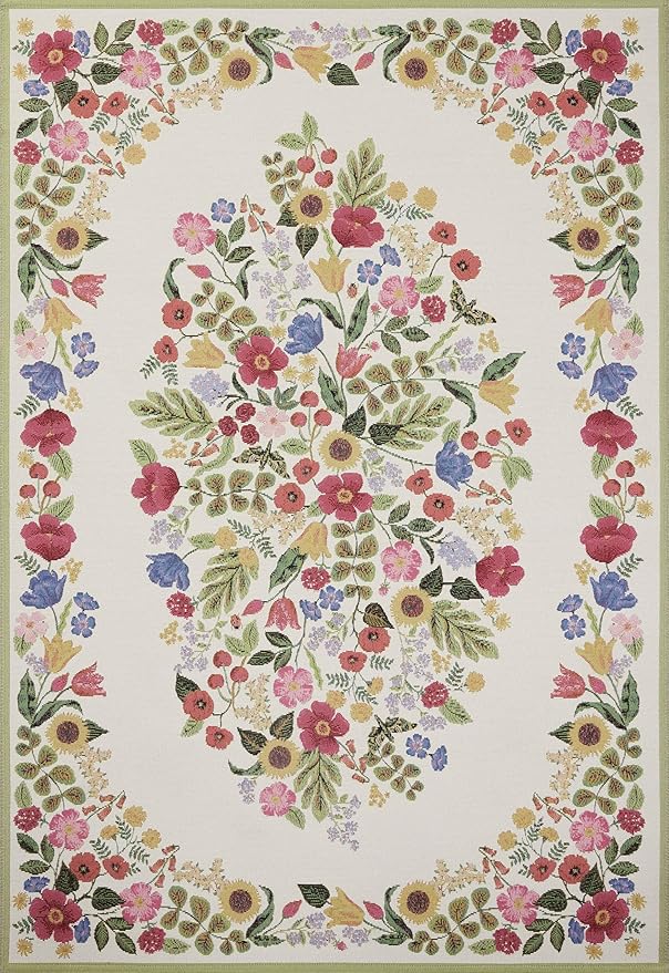 Loloi Rifle Paper Co. Perennial Collection Blossom PRN-01 Cream 2'-5" x 7'-8" Indoor/Outdoor Runner Rug