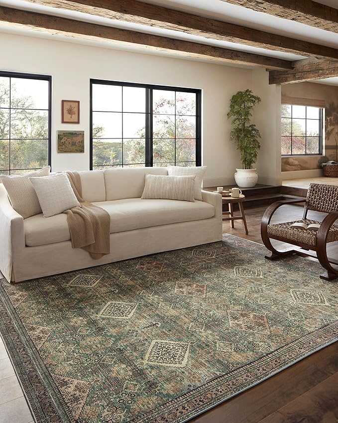 Loloi Magnolia Home by Joanna Gaines Sinclair Collection SIN-03 Turquoise/Multi 5'-0" x 7'-0", .25" Pile Height, Machine Washable, Area Rug