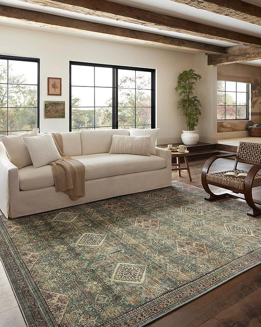 Loloi Magnolia Home by Joanna Gaines Sinclair Collection SIN-03 Turquoise/Multi 2'-3" x 3'-9", .25" Pile Height, Machine Washable, Accent Rug