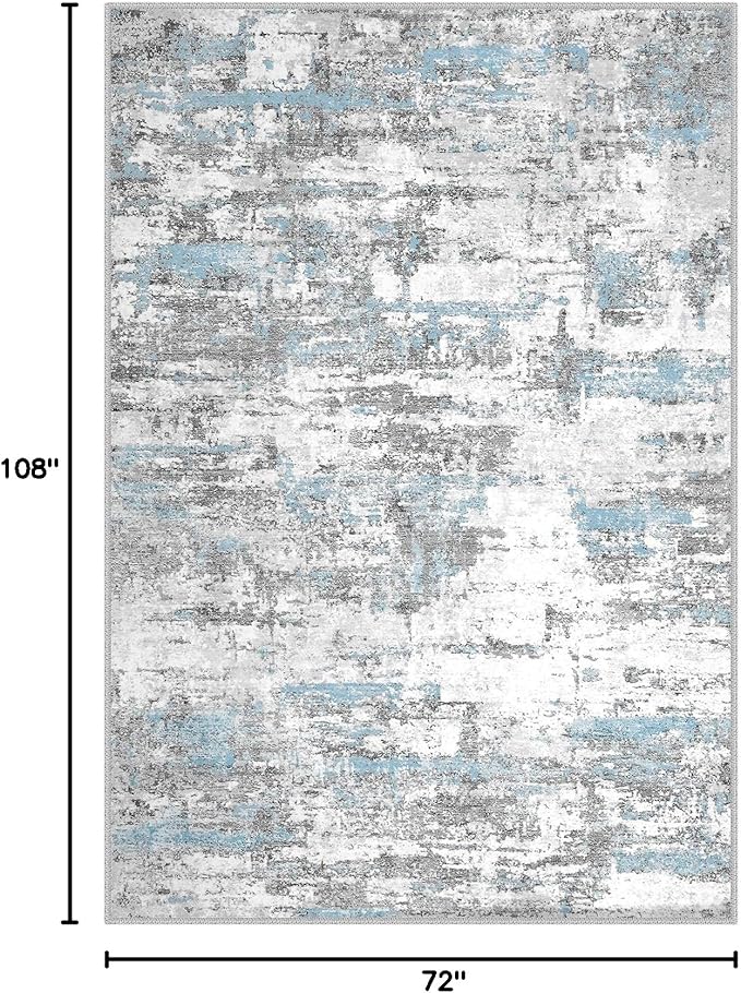 Area Rugs for Living Room: 6x9 Abstract Washable Rug Modern Neutral Large Soft Stain Resistant Non-Slip Backing Machine Table for Bedroom Dining Room Indoor Home Office Carpet - Blue Grey