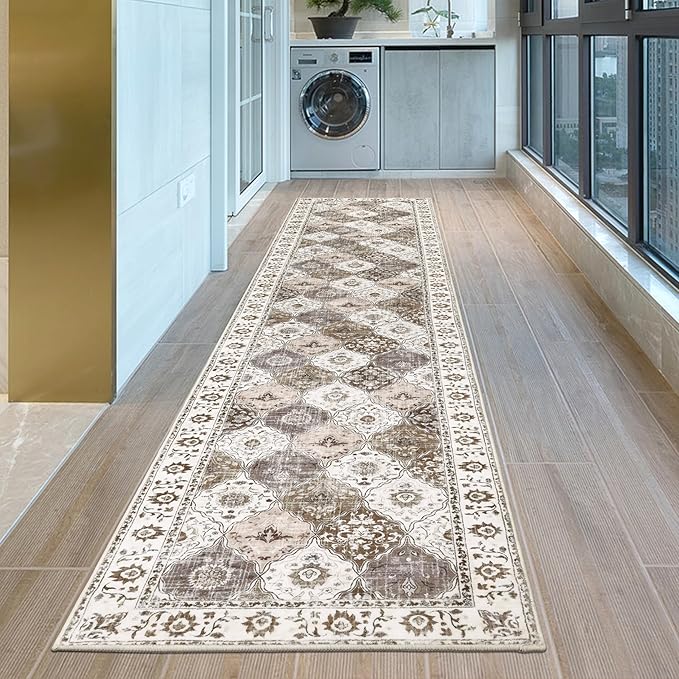 HEBE Hallway Runner Rug 2'x10' Washable Vintage Distressed Area Rugs Non Slip Laundry Rug Runner Boho Floor Carpet Runners for Hallways Entryway Laundry Room Kitchen Bathroom