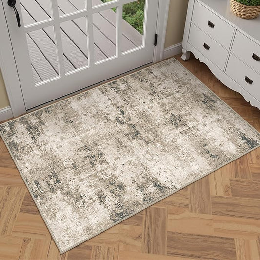 2x3 Entryway Rugs Brown Machine Washable Area Rug Entrance Door Mat Indoor Accent Rug Abstract Non Slip Low Pile Carpet Distressed Throw Rug for Kitchen Bedroom Office