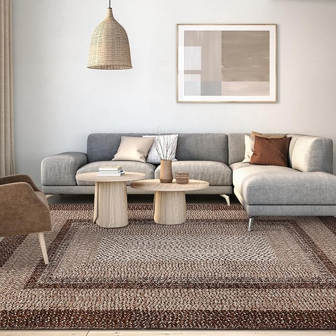 Washable Area Rugs 4x6 Rug for Living Room Indoor Mats for Entryway Soft Bedroom Rug Non Slip Modern Braided Print Area Rug Farmhouse Throw Rugs Low Pile Stain Resistant Carpet 4'x6' Brown