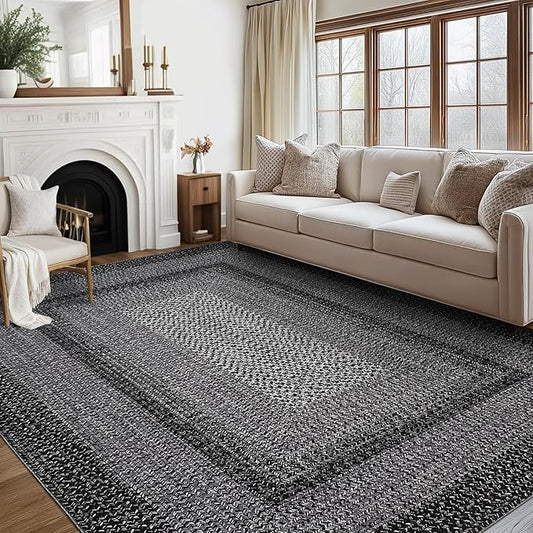 Imitation Braided Collection-Print Washable Area Rugs 6x9 Rug for Living Room Non Slip Modern Rug Soft Bedroom Rug Farmhouse Throw Rugs Stain Resistant Carpet for Classroom Dining Room 5'x7'