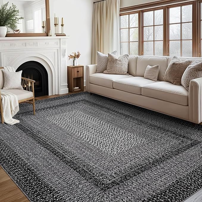 Imitation Braided Collection-Print Modern Washable Rugs 8x10 Area Rug for Living Room Soft Bedroom Rug Farmhouse Large Rug Non Slip Stain Resistant Carpet for Nursery Dining Room 8'x10'