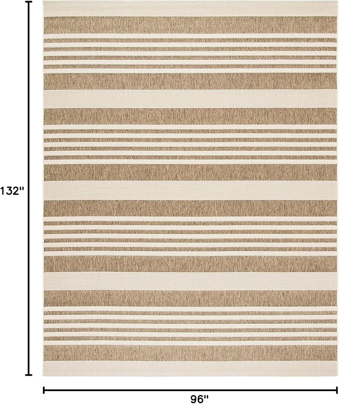 SAFAVIEH Courtyard Collection 8' x 11' Brown/Bone CY6062 Stripe Indoor/ Outdoor Waterproof Easy Cleaning Patio Backyard Area Rug