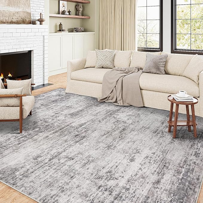 5x7 Machine Washable Rugs Gray Hallway Area Rug Indoor Accent Rug Abstract Low Pile Carpet Distressed Throw Aesthetic Rug Bedroom Living Room Office Dining Room Kitchen Laundry Room Non Slip