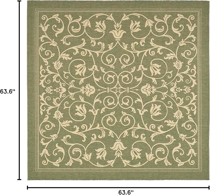 SAFAVIEH Courtyard Collection CY2098 Scroll Indoor/ Outdoor Non-Shedding Easy Cleaning Patio Backyard Porch Deck Mudroom Area Rug, 5'3" Square, Olive / Natural
