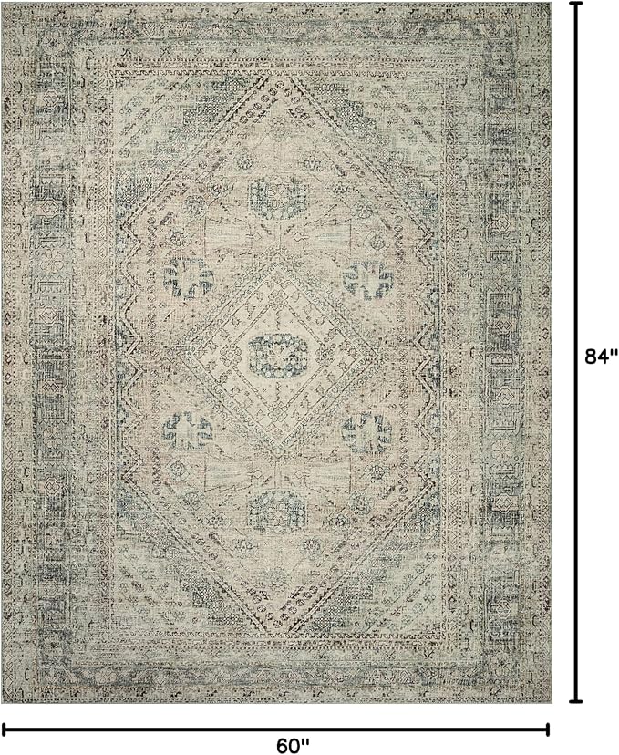 Loloi Magnolia Home by Joanna Gaines Sinclair Collection SIN-04 Natural/Sage 5'-0" x 7'-0", .25" Pile Height, Machine Washable, Area Rug