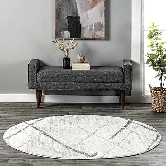 nuLOOM 5 Round Thigpen Contemporary Area Rug, Grey, Abstract Lines, Non-Slip Backing, Stain Resistant, For Bedroom, Dining Room, Living Room, Hallway, Office, Kitchen, Entryway