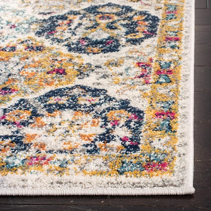 SAFAVIEH Madison Collection Runner Rug - 2'3" x 6', Cream & Multi, Boho Chic Distressed Design, Non-Shedding & Easy Care, Ideal for High Traffic Areas in Living Room, Bedroom (MAD611B)