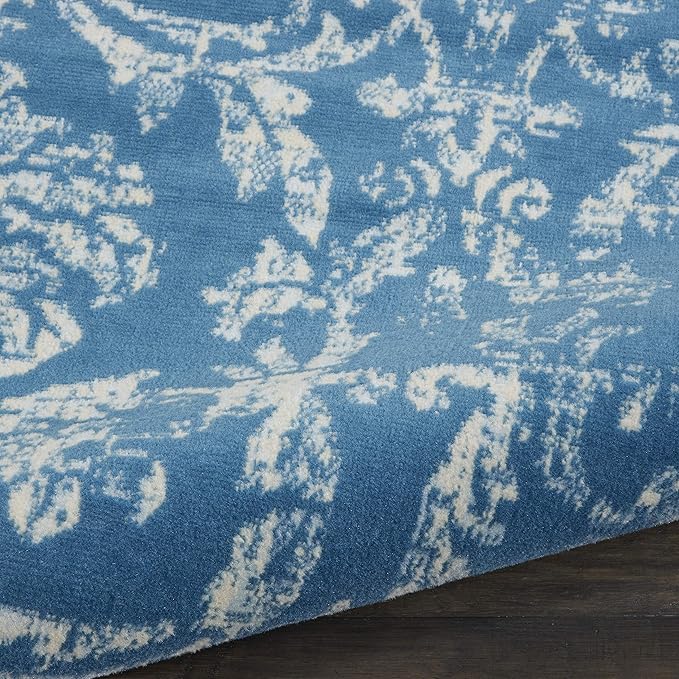 Nourison Jubilant Damask Blue 2' x 4' Area-Rug, Easy-Cleaning, Non Shedding, Bed Room, Living Room, Dining Room, Kitchen (2x4)