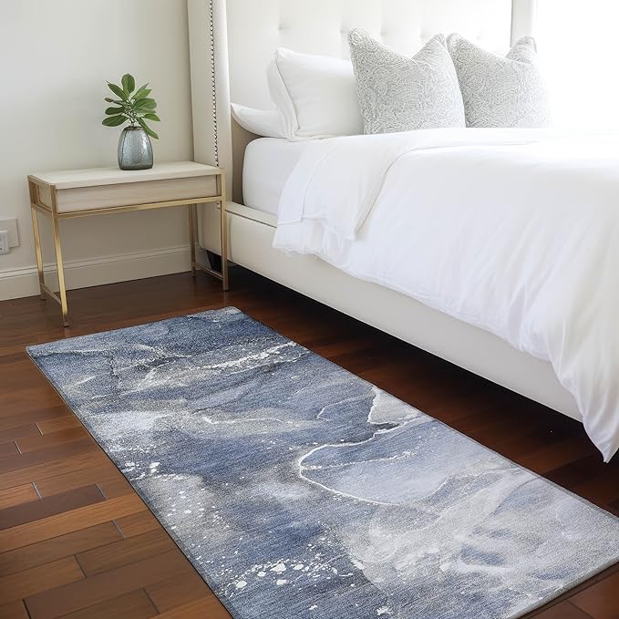 Addison Rugs Chantille ACN518 Blue 2'3" x 7'6" Indoor Outdoor Hallway Runner Rug, Stain Resistant Washable Kitchen Area Carpet for Bathroom, Laundry and Bedroom