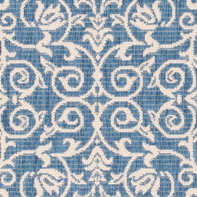 SAFAVIEH Courtyard Collection Area Rug - 7'1 Square, Blue & Natural, Scroll Design, Non-Shedding & Easy Care, Indoor/Outdoor & Washable-Ideal for Patio, Backyard, Mudroom (CY2098-3103)