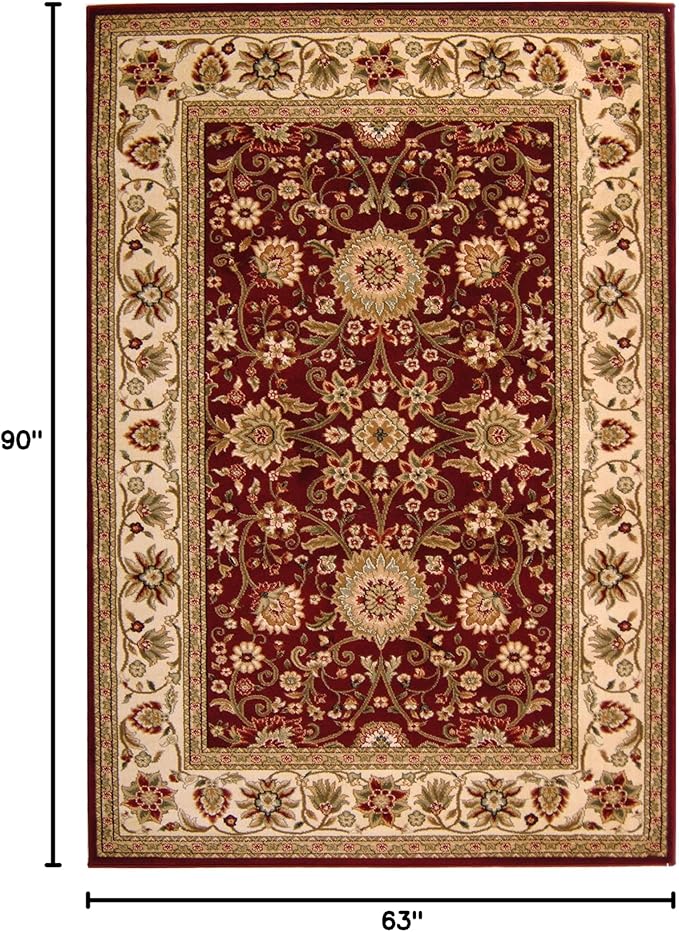 SAFAVIEH Lyndhurst Collection Area Rug - 5'3" x 7'6", Red & Ivory, Traditional Oriental Design, Non-Shedding & Easy Care, Ideal for High Traffic Areas in Living Room, Bedroom (LNH212F)
